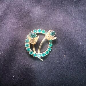 Vintage 12k Gold Filled Flower Bouquet Brooch with Green Stones